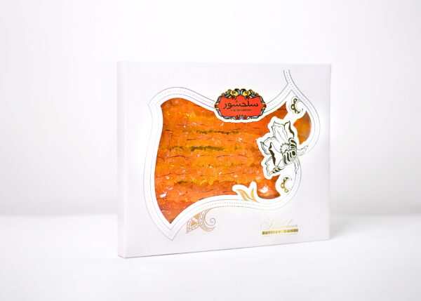 کادویی ۵۰۰ گرمی زعفرانی طلاکوب
